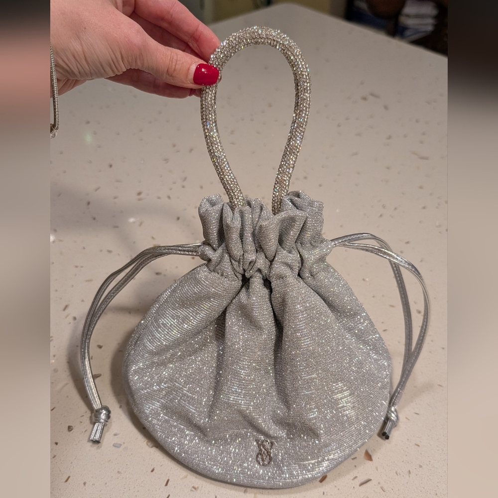 Victoria’s Secret Beautiful Silver Bag Bombshell Midnight Drawstring Bucket